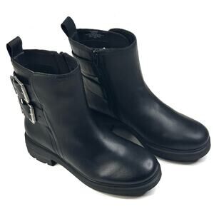 Lucky Brand Candre Black Faux Leather Lug Sole Biker Boots Womens 8M New $169